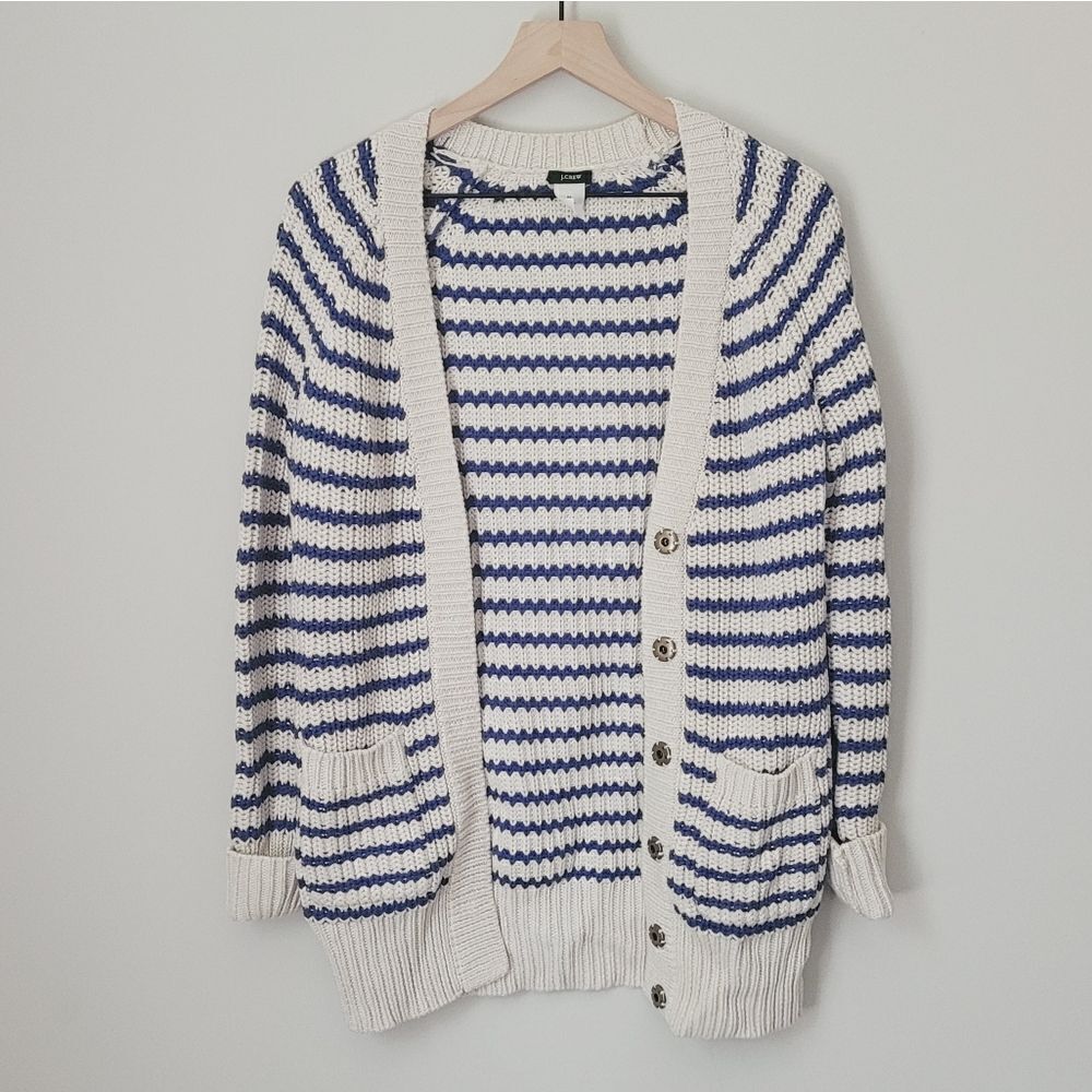 J. Crew Cream and Navy Striped Open Front Cardigan